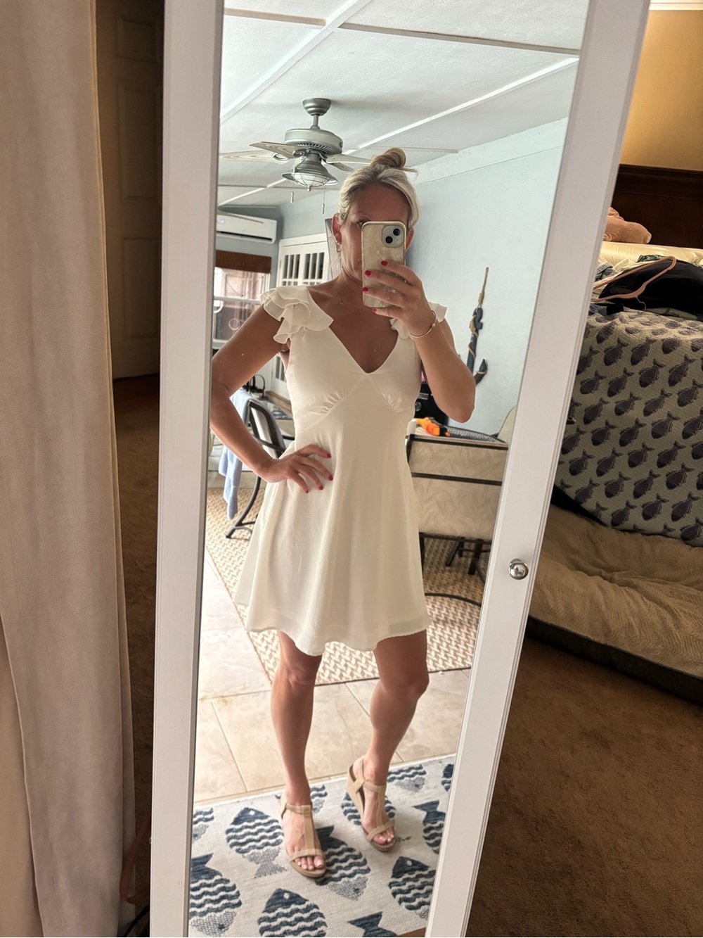 Altar'd State white Ruffled V-Neck Mini Dress - Picture 4 of 5